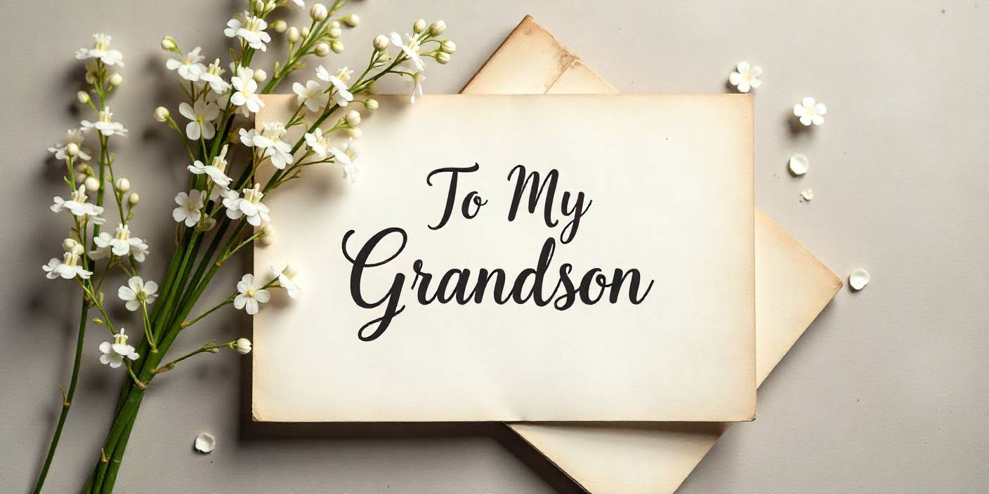Greeting card with floral decor symbolizing loving grandson quotes from grandma.