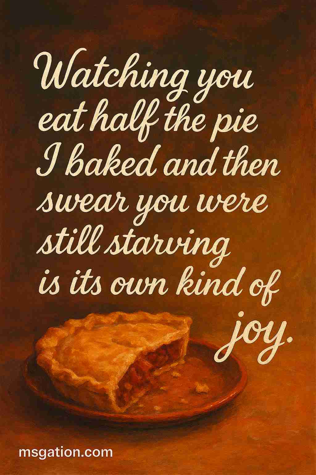 Watching you eat half the pie I baked and then swear you were still starving is its own kind of joy.