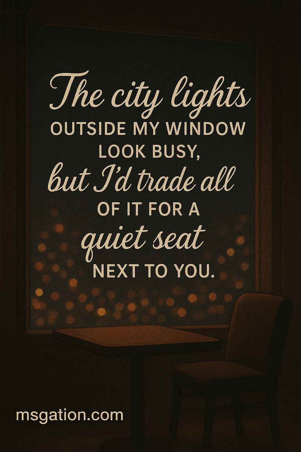 The city lights outside my window look busy, but I’d trade all of it for a quiet seat next to you.