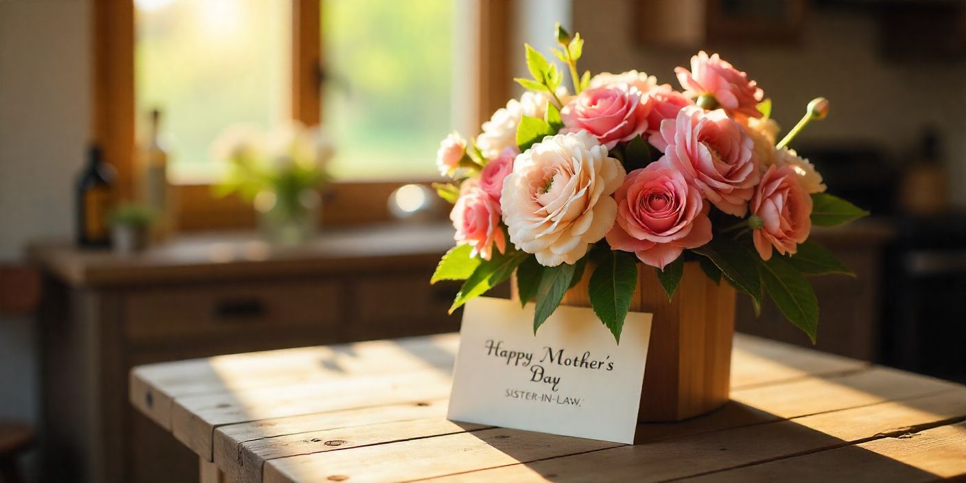 Mother’s Day greeting with flowers and card for sister-in-law.