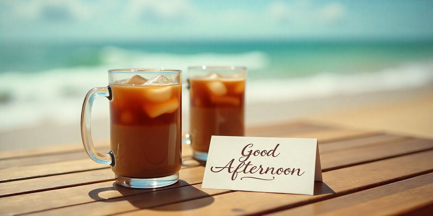 Romantic good afternoon message card with coffee mugs.