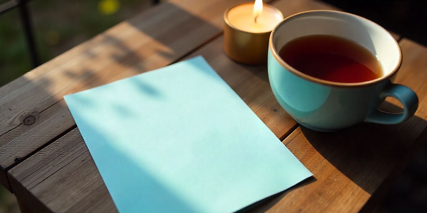 Comforting message card with tea and candle for someone going through a hard time.