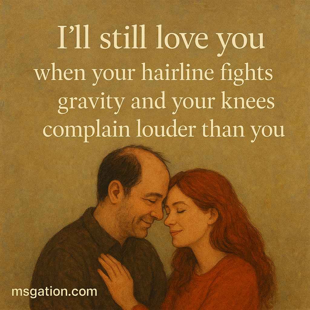 I’ll still love you when your hairline fights gravity and your knees complain louder than you.