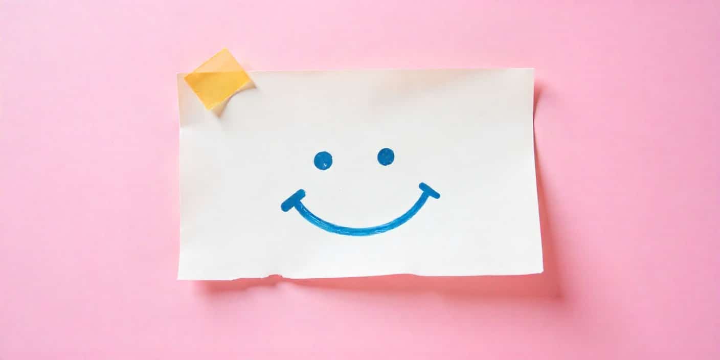 Handwritten friendship note with smiley face on colorful paper.