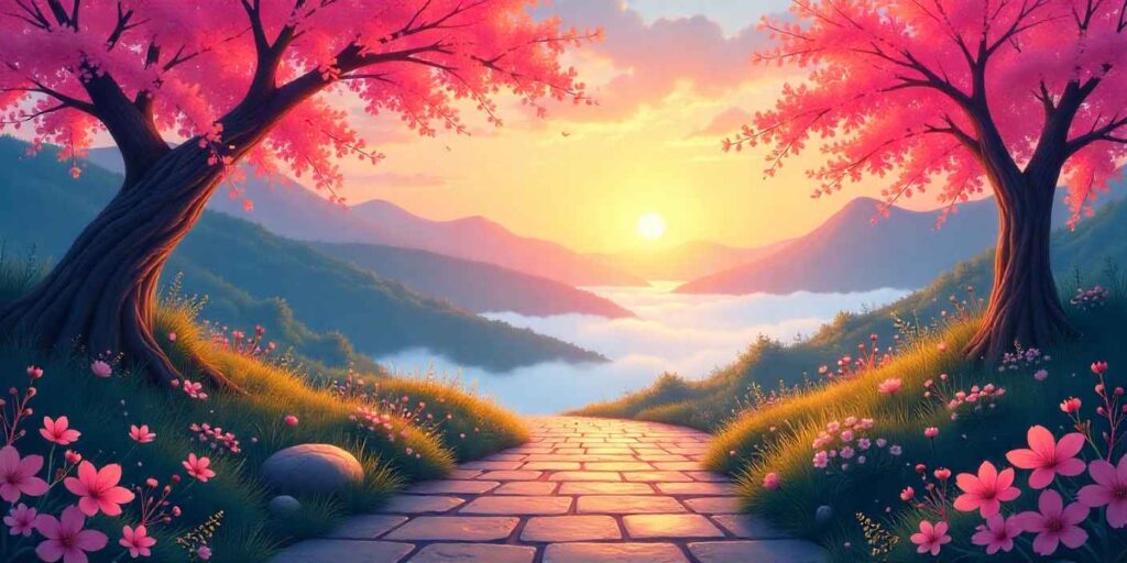 50+ Words of Encouragement for Granddaughter Inspirational sunrise path with flowers symbolizing encouragement for granddaughter.