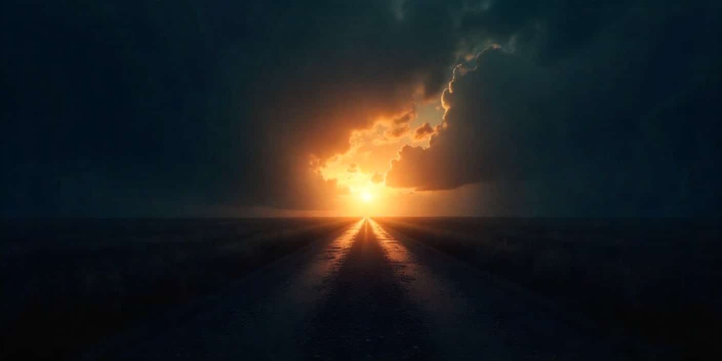 Symbolic light at end of path representing eternal remembrance.
