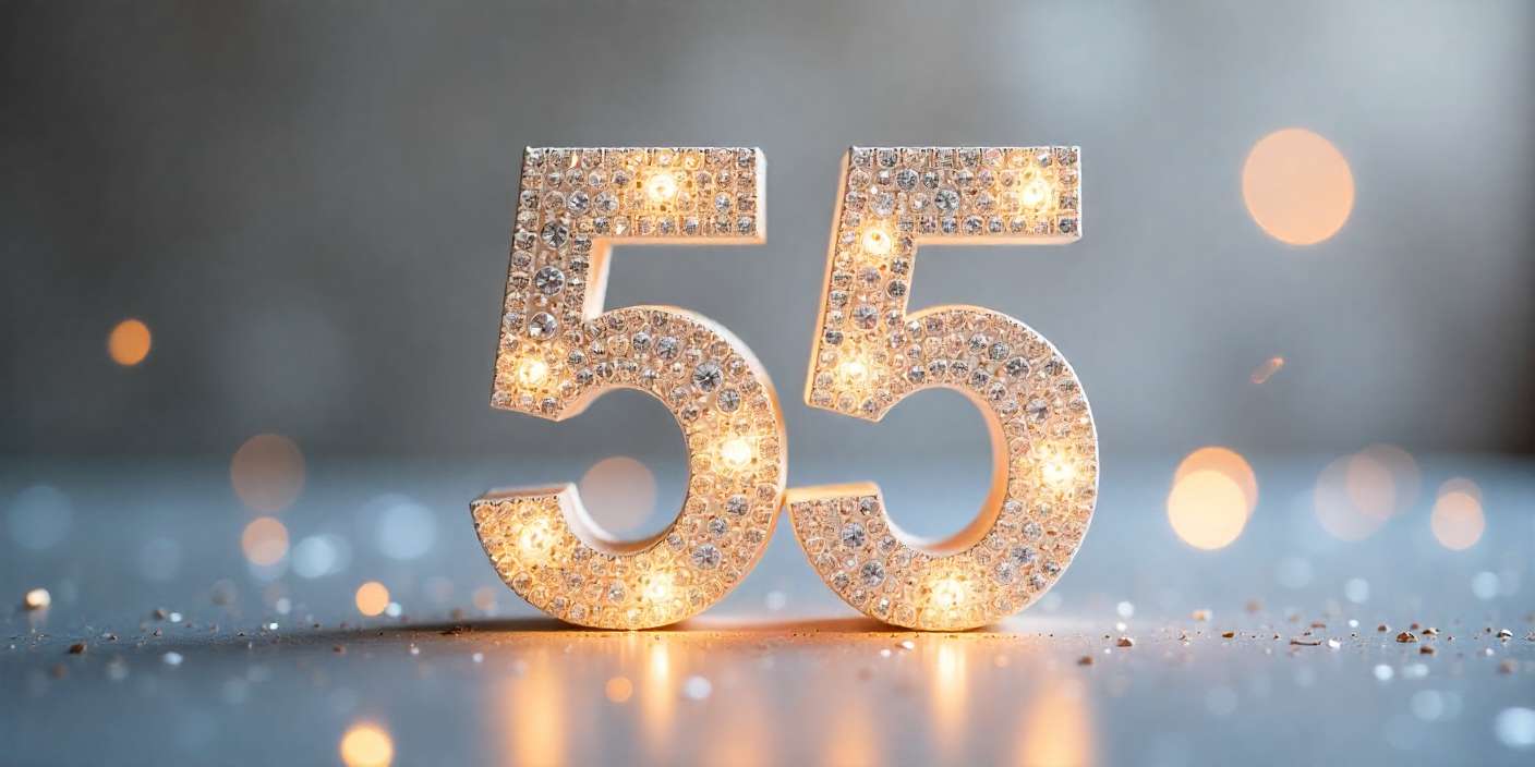 Elegant 55th anniversary design with diamond texture and glowing silver accents.