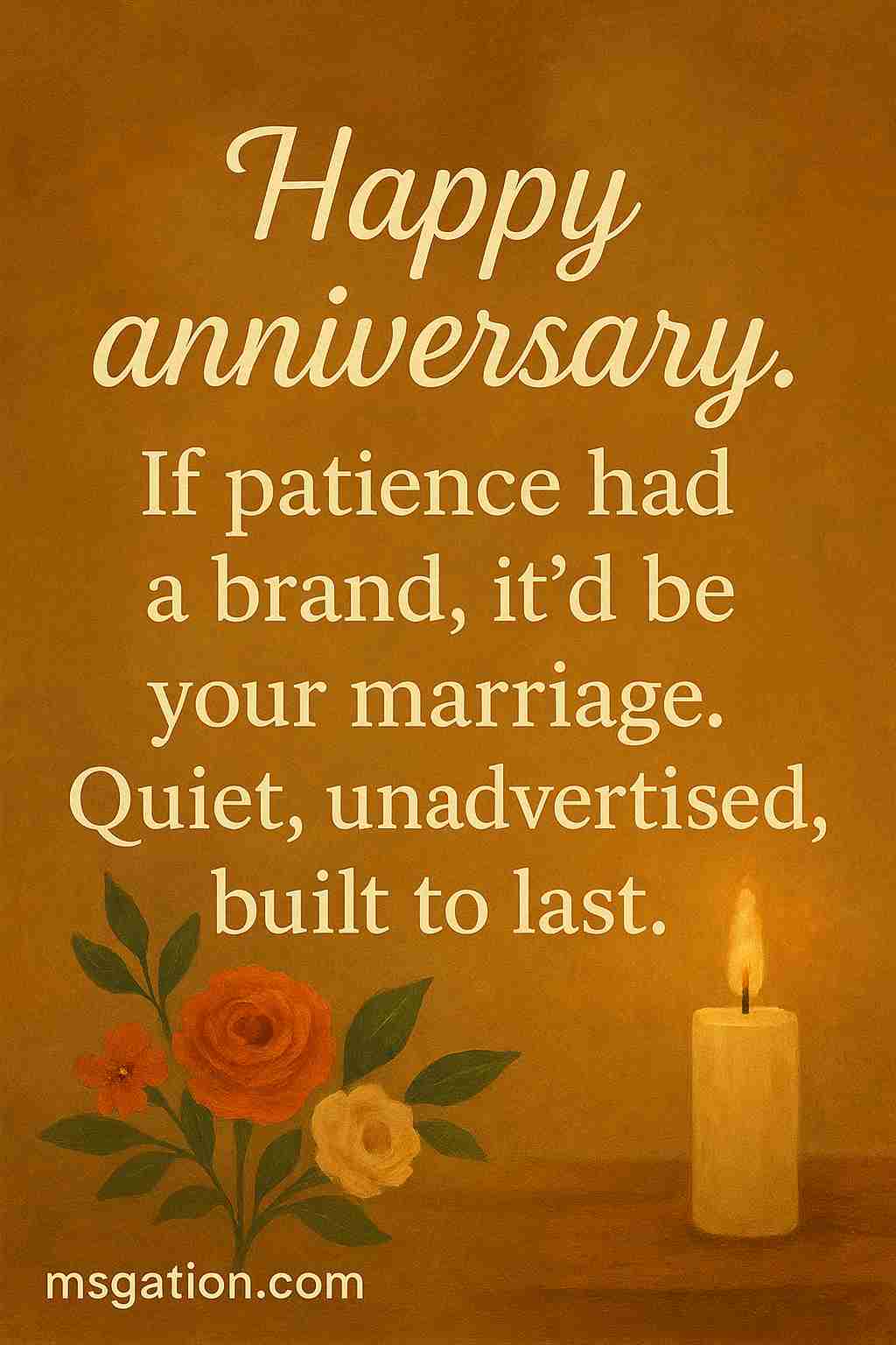 Happy anniversary. If patience had a brand, it’d be your marriage. Quiet, unadvertised, built to last.