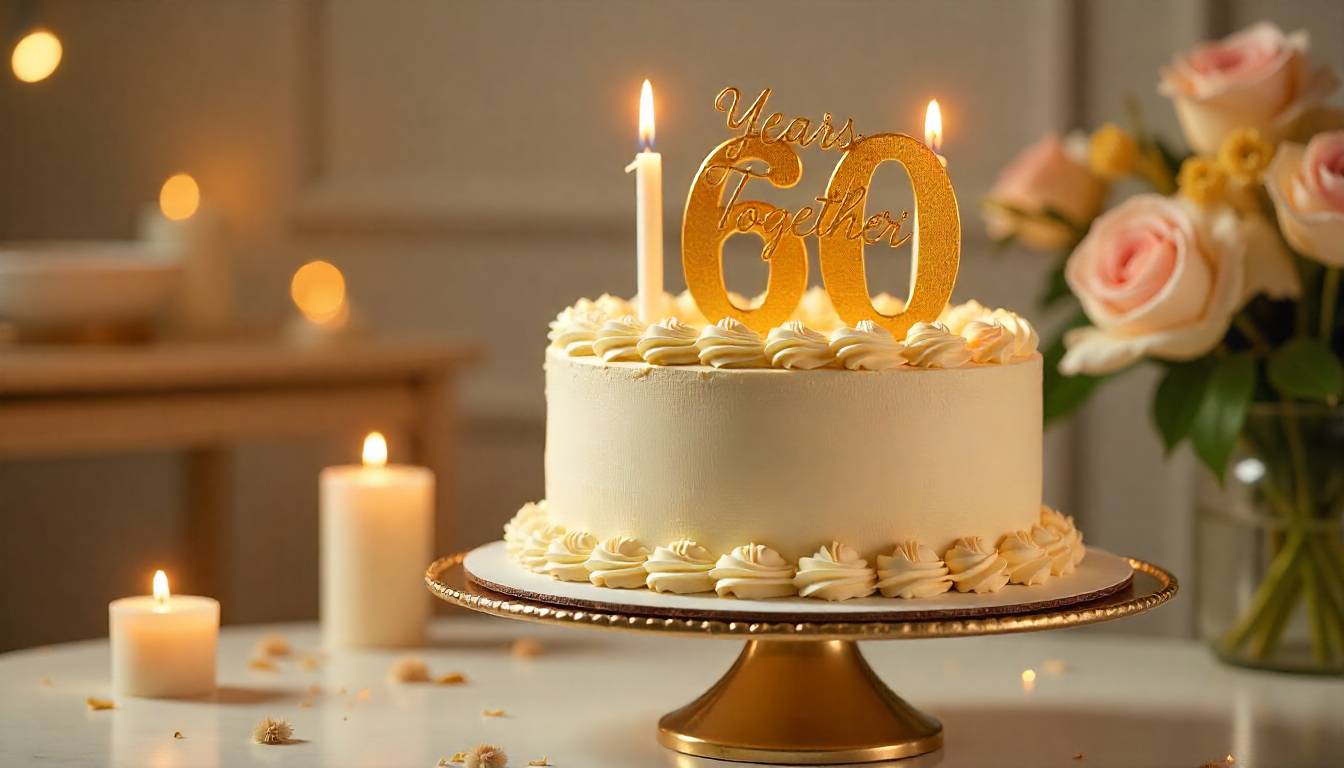 Golden anniversary cake celebrating 60 years of love and marriage.