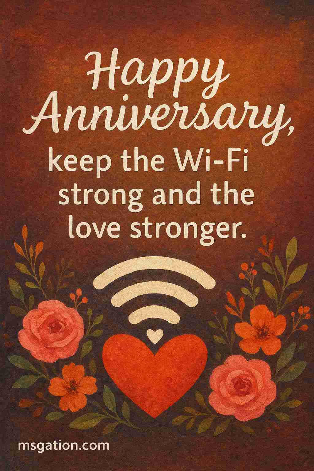Happy anniversary, keep the Wi-Fi strong and the love stronger.