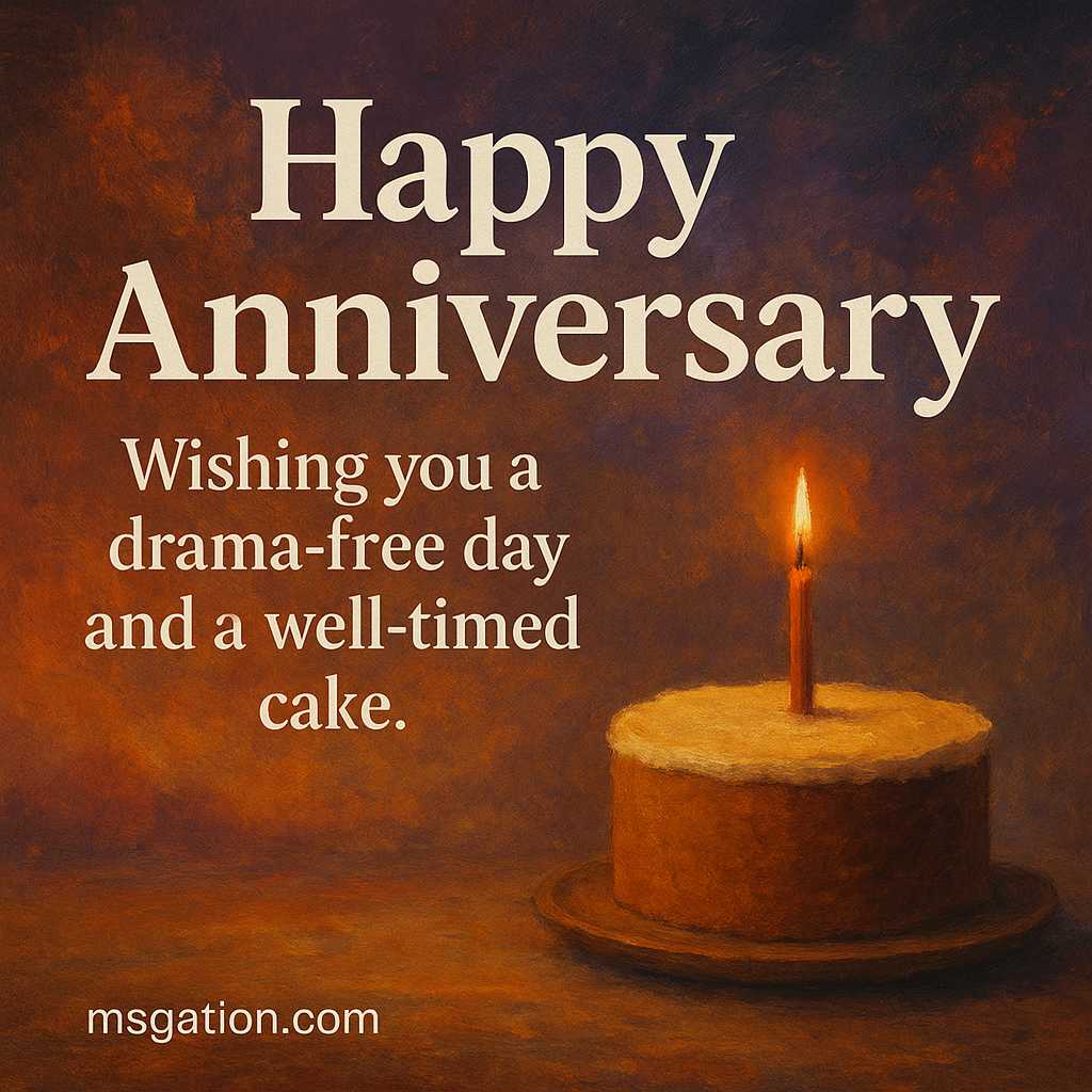 Happy Anniversary. Wishing you a drama-free day and a well-timed cake.