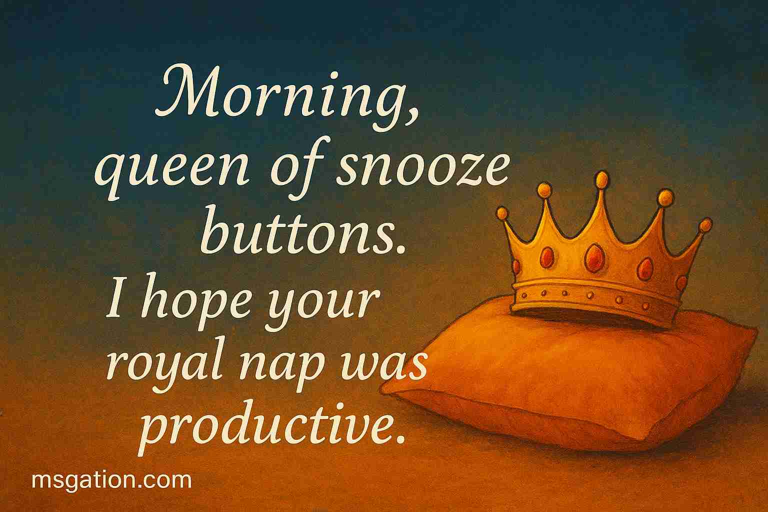 Morning, queen of snooze buttons. I hope your royal nap was productive.
