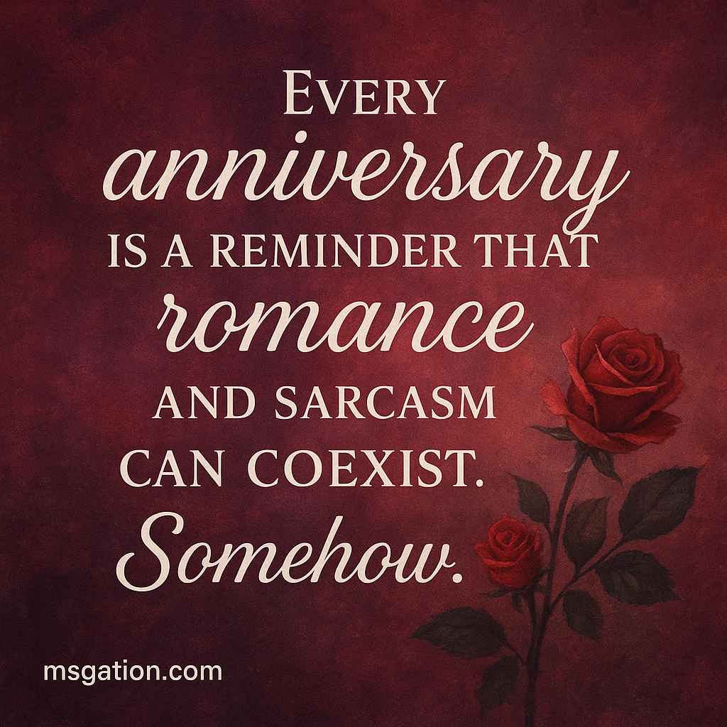 Every anniversary is a reminder that romance and sarcasm can coexist. Somehow.