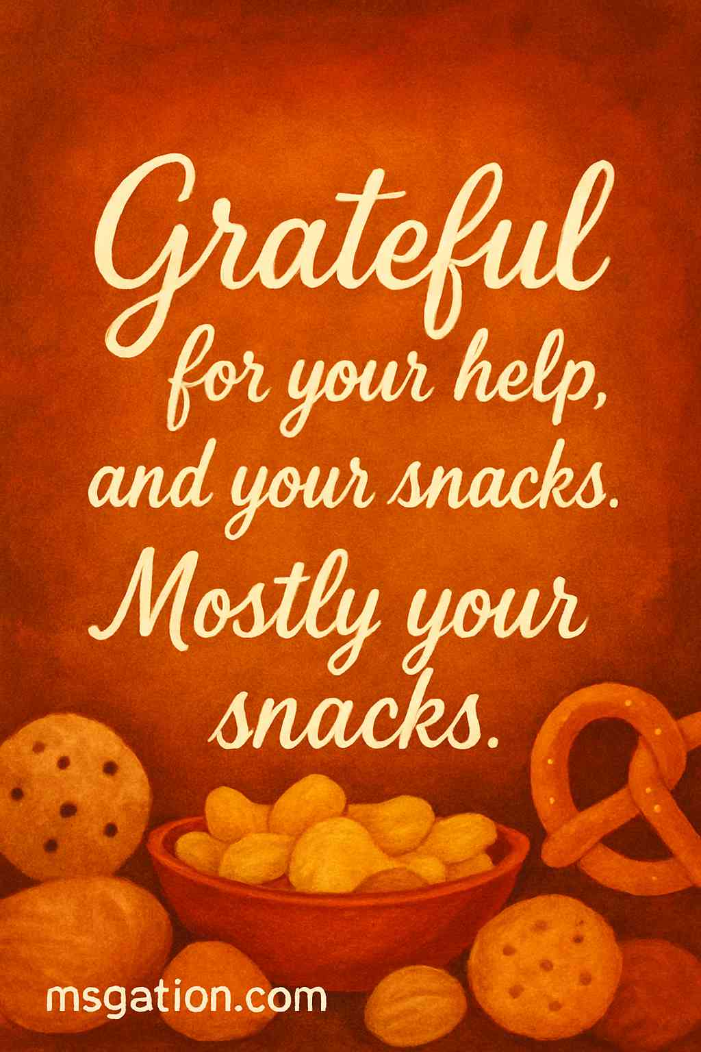 Grateful for your help, and your snacks. Mostly your snacks.