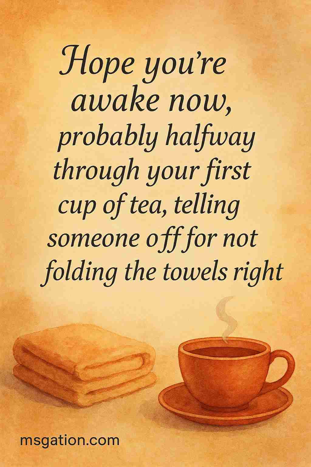 Hope you’re awake now, probably halfway through your first cup of tea, telling someone off for not folding the towels right.