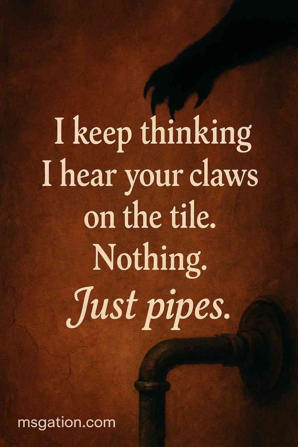 I keep thinking I hear your claws on the tile. Nothing. Just pipes.