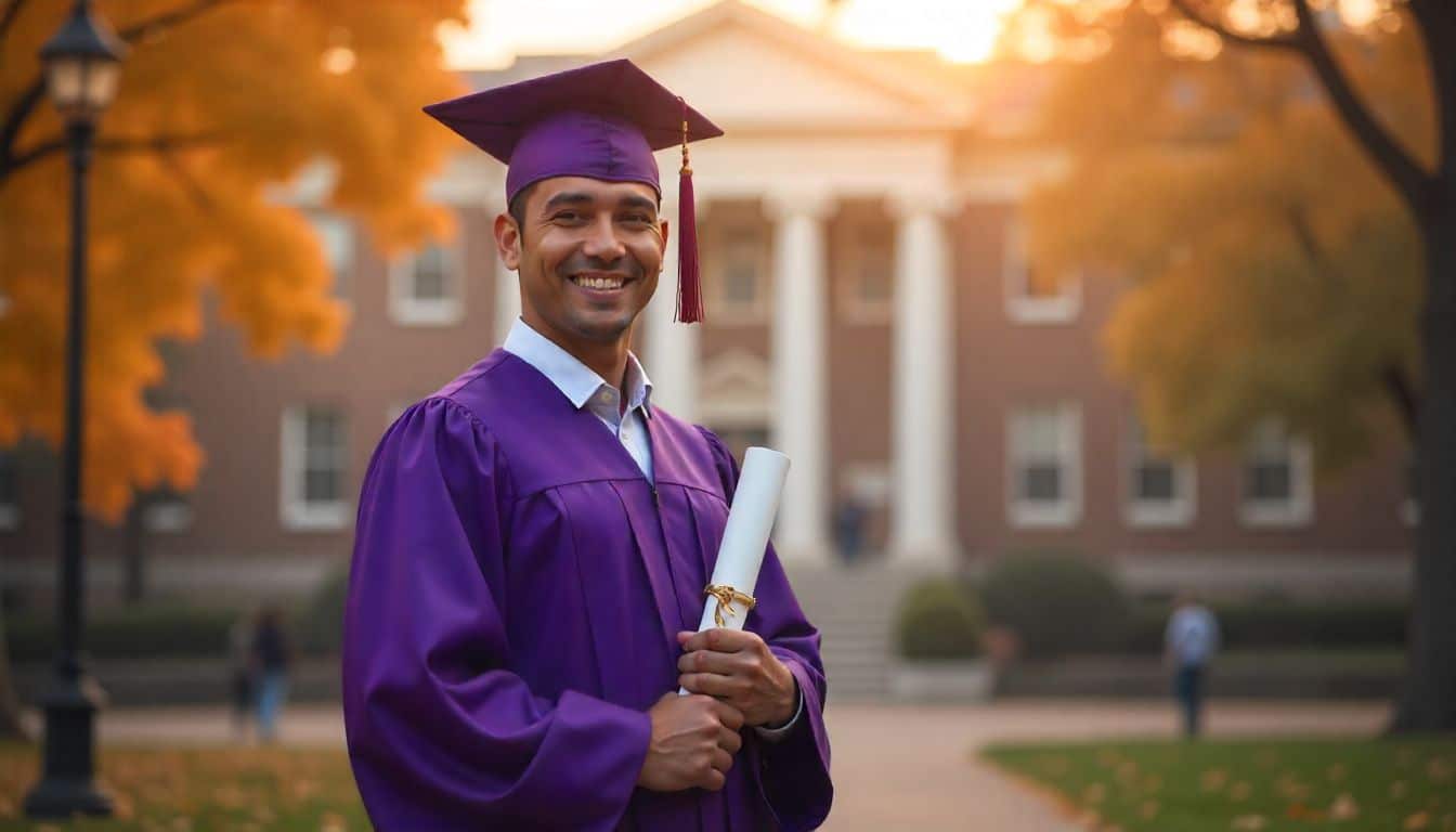 Male graduate holding diploma, symbolizing self-achievement and success.