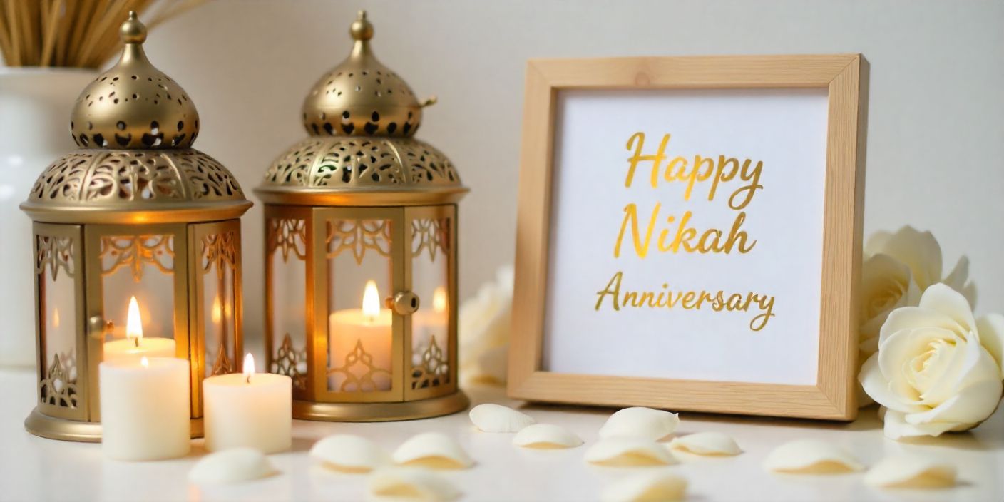 Gold rings and Quran with flowers for Nikah anniversary celebration.