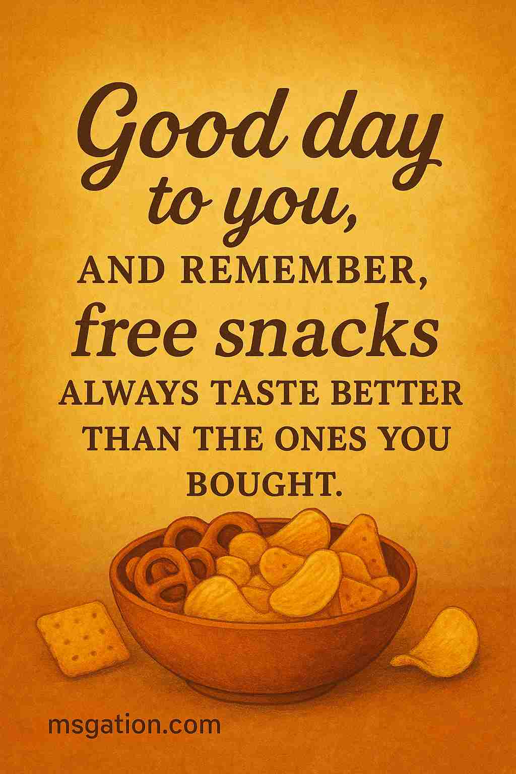 Good day to you, and remember, free snacks always taste better than the ones you bought.
