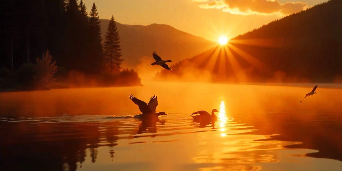 Peaceful sunrise scene representing have a good day wishes.