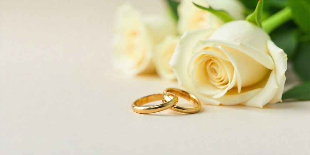 60+ Heart-Touching Anniversary Wishes for Parents Gold wedding rings and roses symbolizing parents’ lasting love on anniversary.