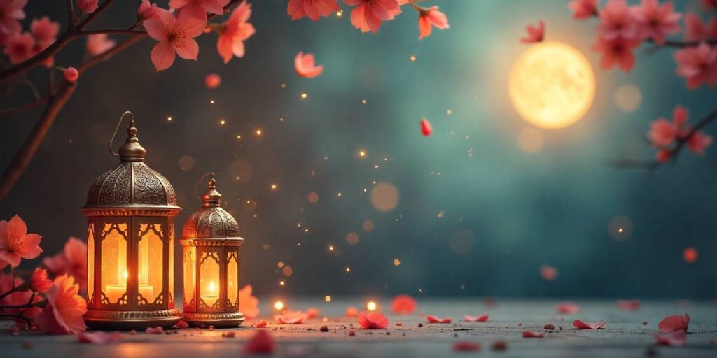 85+ Beautiful Islamic Love Messages Romantic Islamic lantern and moonlight background for love messages.
