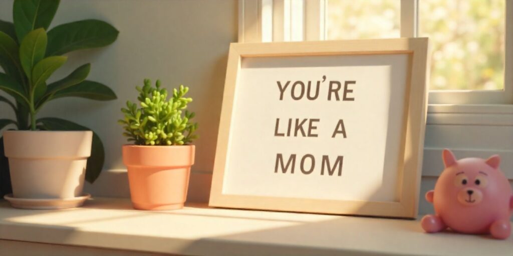 75+ Like a Mom Mother’s Day Messages and Wishes Warm home setting with message “You’re like a mom to me,” representing appreciation on Mother’s Day.