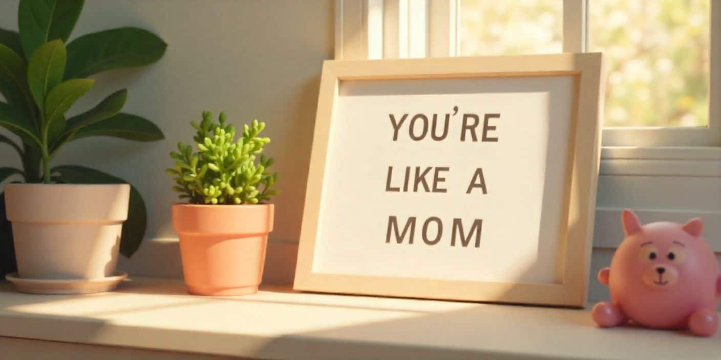 Warm home setting with message “You’re like a mom to me,” representing appreciation on Mother’s Day.