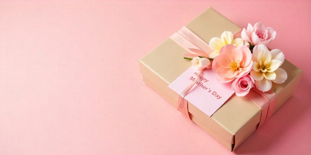 60+ Heartfelt Mother’s Day Gift Messages Mother’s Day gift box with flowers and card symbolizing love and gratitude.