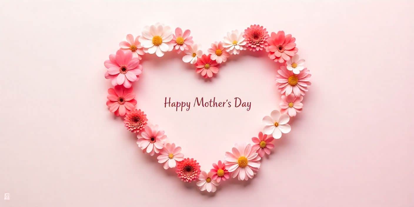 Floral heart design with Happy Mother’s Day message symbolizing love for all mothers.