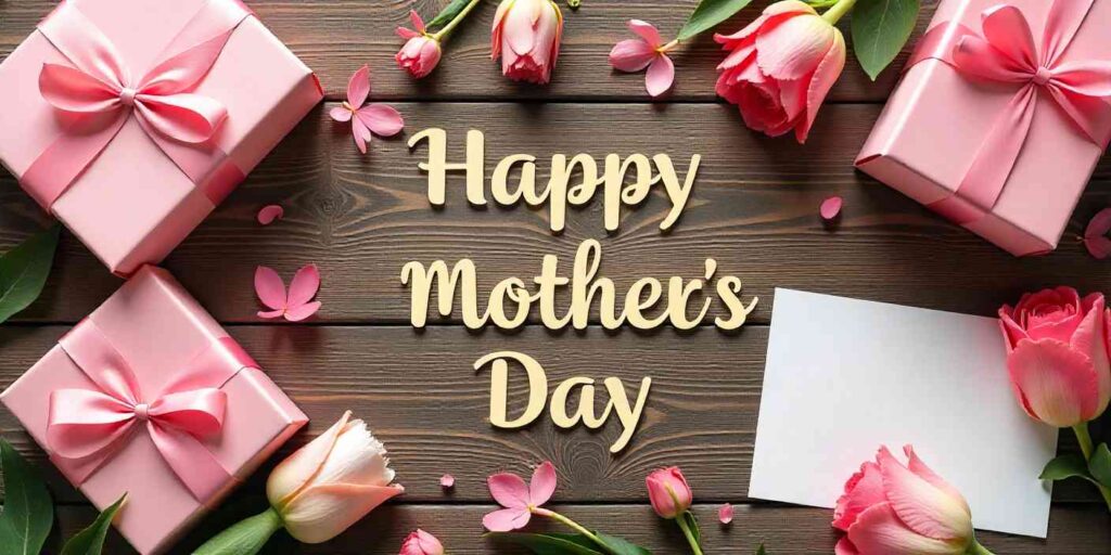 85+ Mother’s Day Messages for Friends and Family Mother’s Day greeting setup with gifts, cards, and flowers, perfect for sharing messages with loved ones.