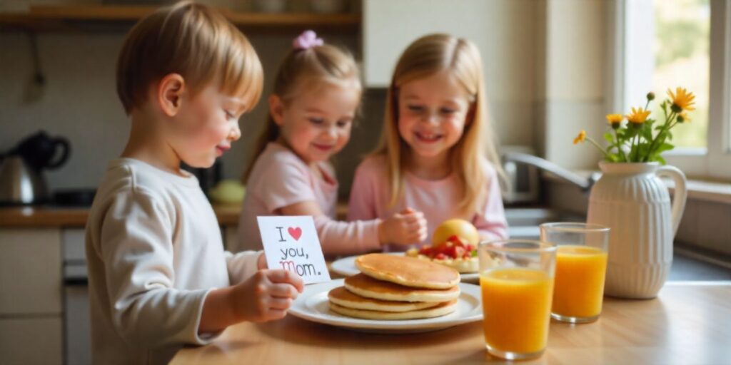 60+ Mother’s Day Messages for Mom From Her Children Children making breakfast surprise for their mother on Mother’s Day.