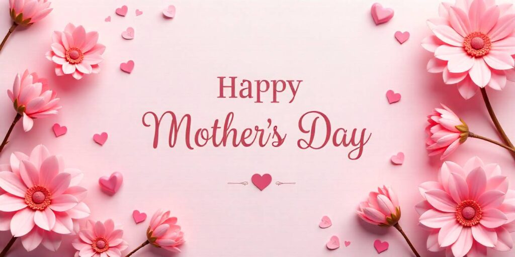 80+ Mother’s Day Messages for Mother-In-Law Mother’s Day background with pink flowers and heart decoration.