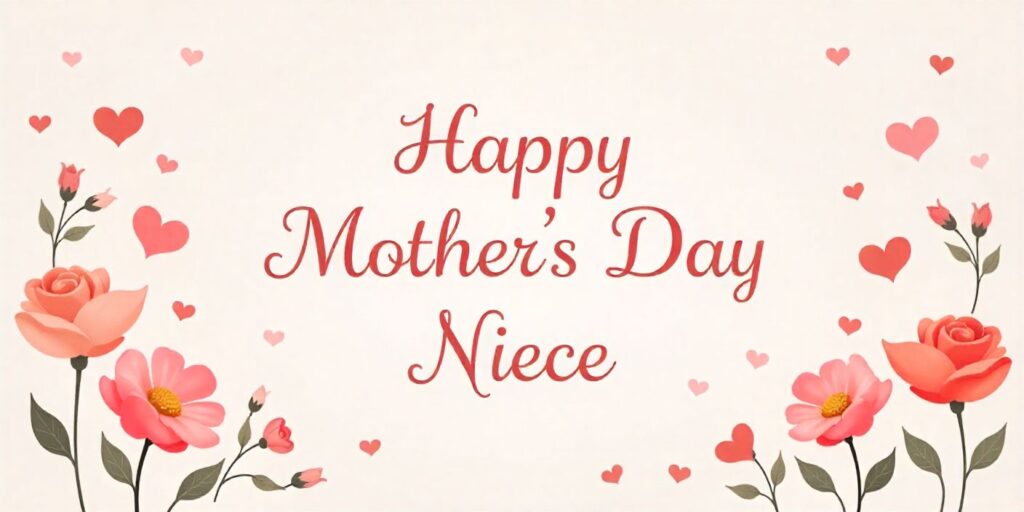65+ Sweet Mother’s Day Messages for Niece Floral pastel Mother’s Day greeting card for niece with hearts and text.