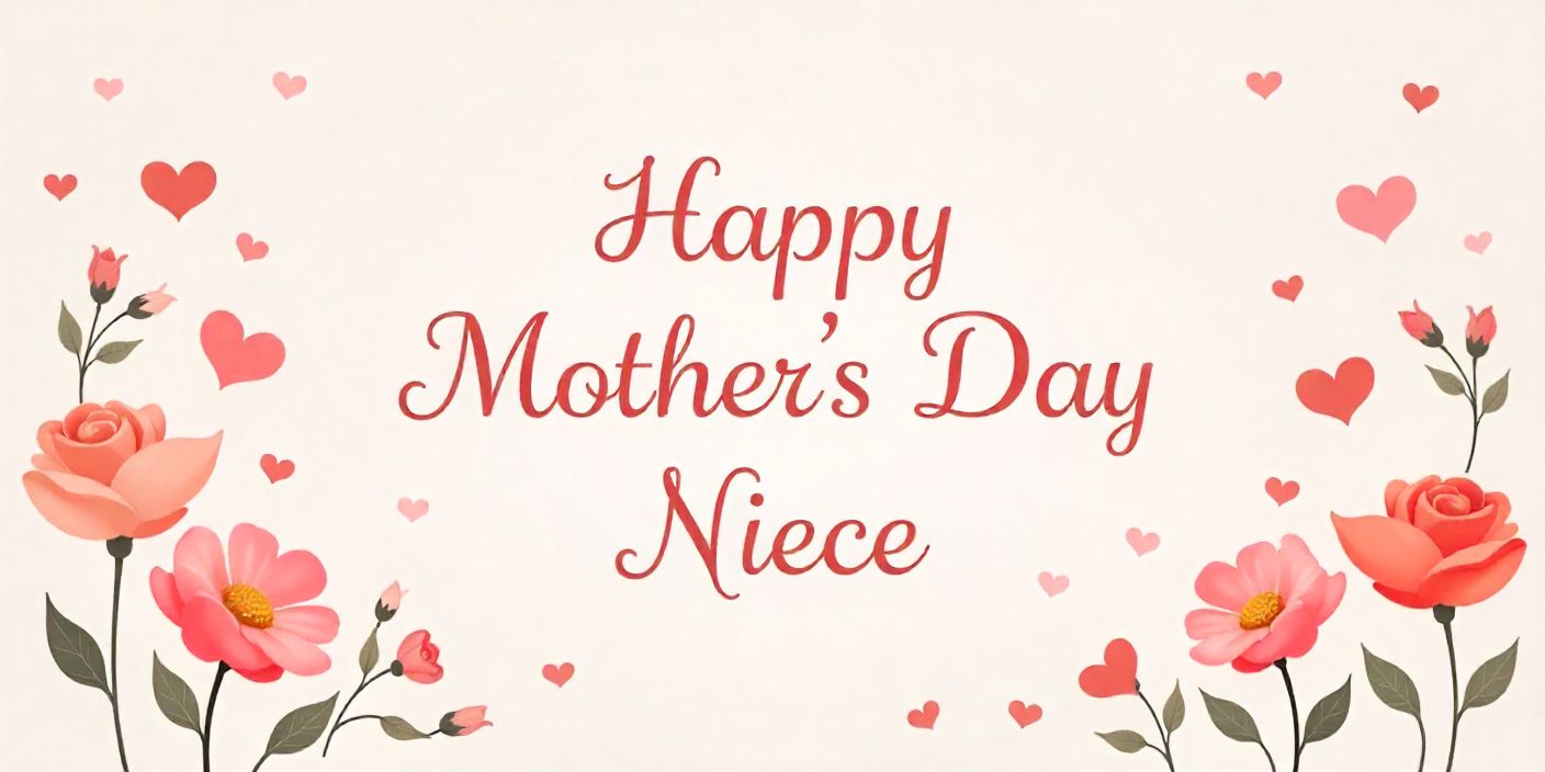 Floral pastel Mother’s Day greeting card for niece with hearts and text.