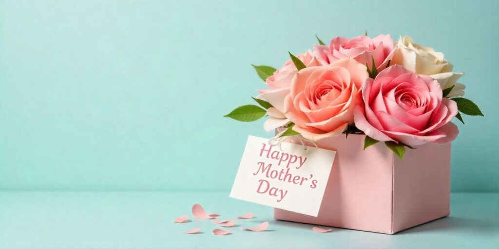 65+ Happy Mother’s Day Messages for Stepmom Beautiful Mother’s Day card and gift box for stepmom on pastel background.