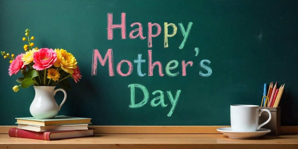 70+ Mother’s Day Messages for Teachers with Love Chalkboard greeting with flowers.