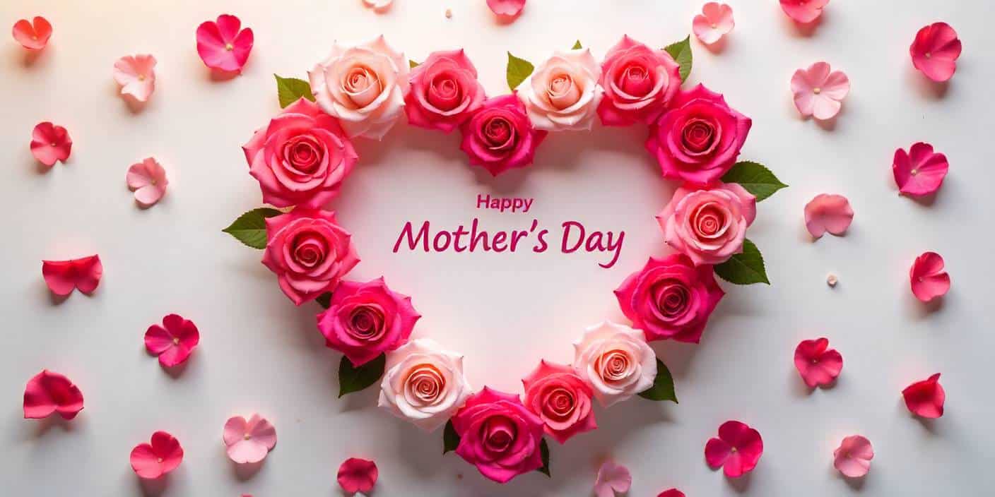 Heart of roses with space for Mother’s Day message for WhatsApp.
