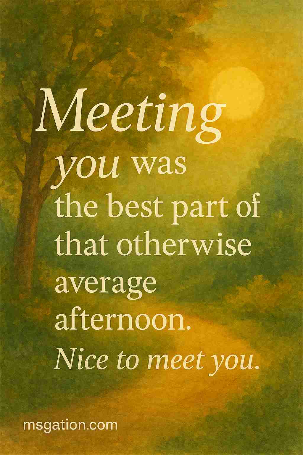 Meeting you was the best part of that otherwise average afternoon. Nice to meet you.