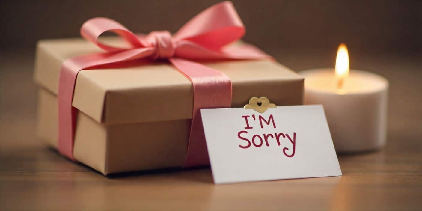 Heart-shaped sorry card and gift box.
