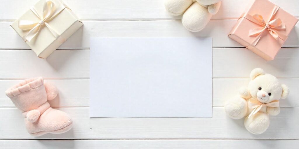 Best 65+ Thank You Messages for Baby Shower Baby-themed thank-you card and gifts expressing gratitude for baby shower celebration.