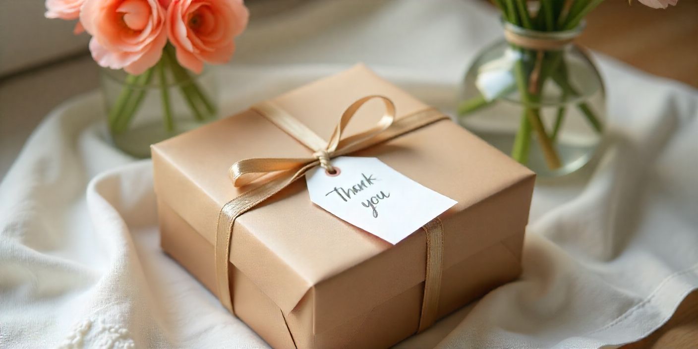 Wrapped gift with thank you tag symbolizing gratitude for loved ones.