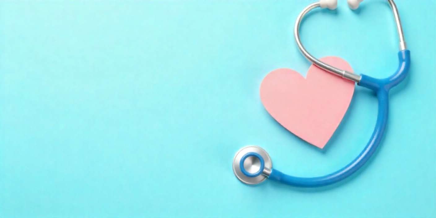 Thank-you card with stethoscope and heart symbol on a blue medical background.”