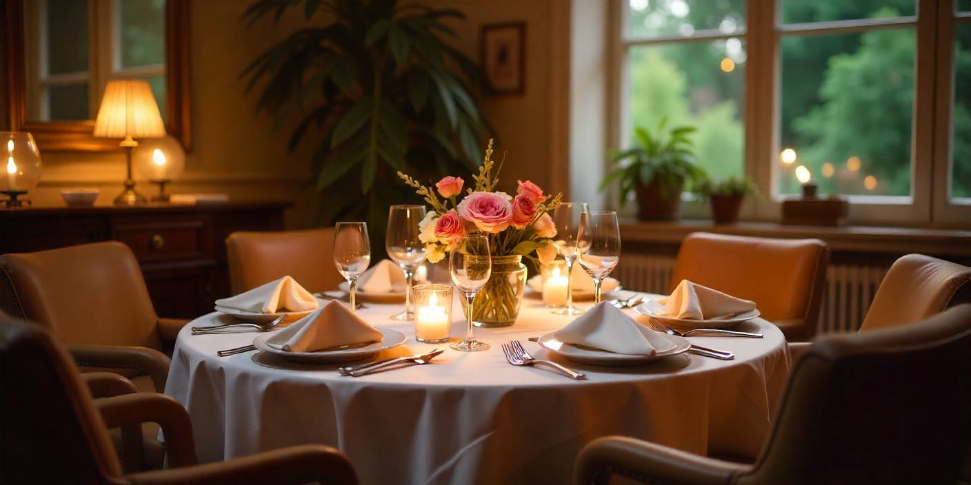 Elegant dinner table setup representing thank you for having us messages.