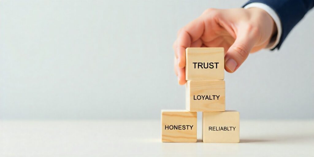 45+ Sincere Trust Messages for Client Businessman stacking wooden blocks with the word trust to represent client reliability and transparency.