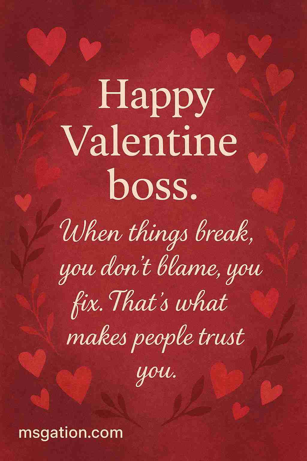 Happy Valentine boss. When things break, you don’t blame, you fix. That’s what makes people trust you.