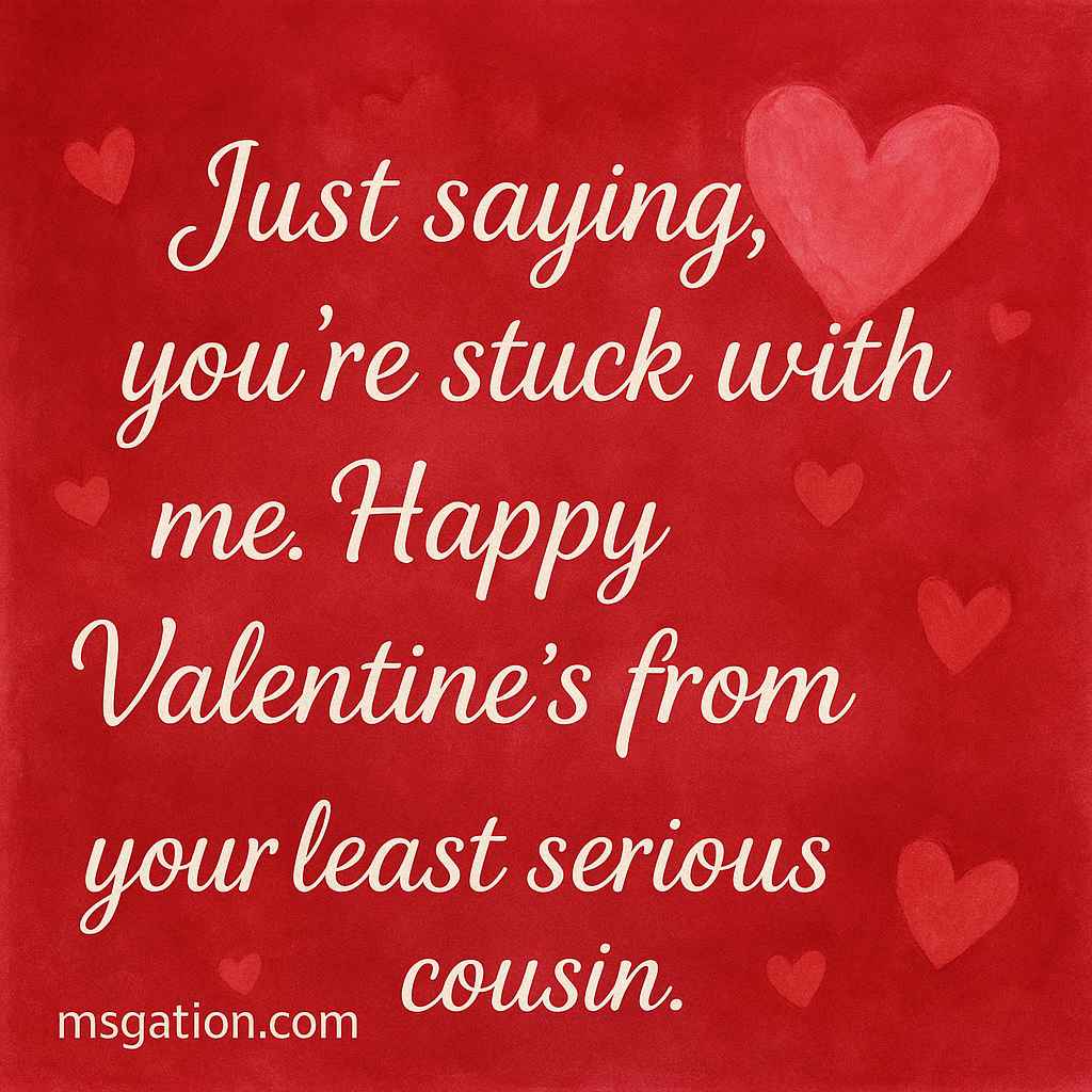 Just saying, you’re stuck with me. Happy Valentine’s from your least serious cousin.