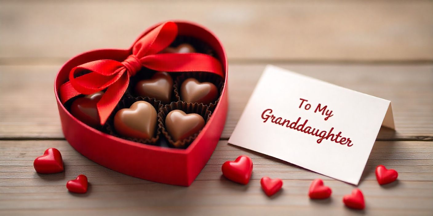 Valentine’s gift box and card expressing love for a granddaughter on Valentine’s Day.