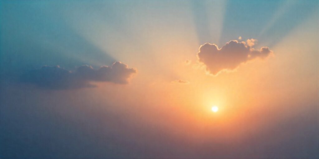 60+ Wedding Anniversary Messages After Death of Husband Heart-shaped clouds in a golden sunset sky symbolizing everlasting love after a husband’s passing.
