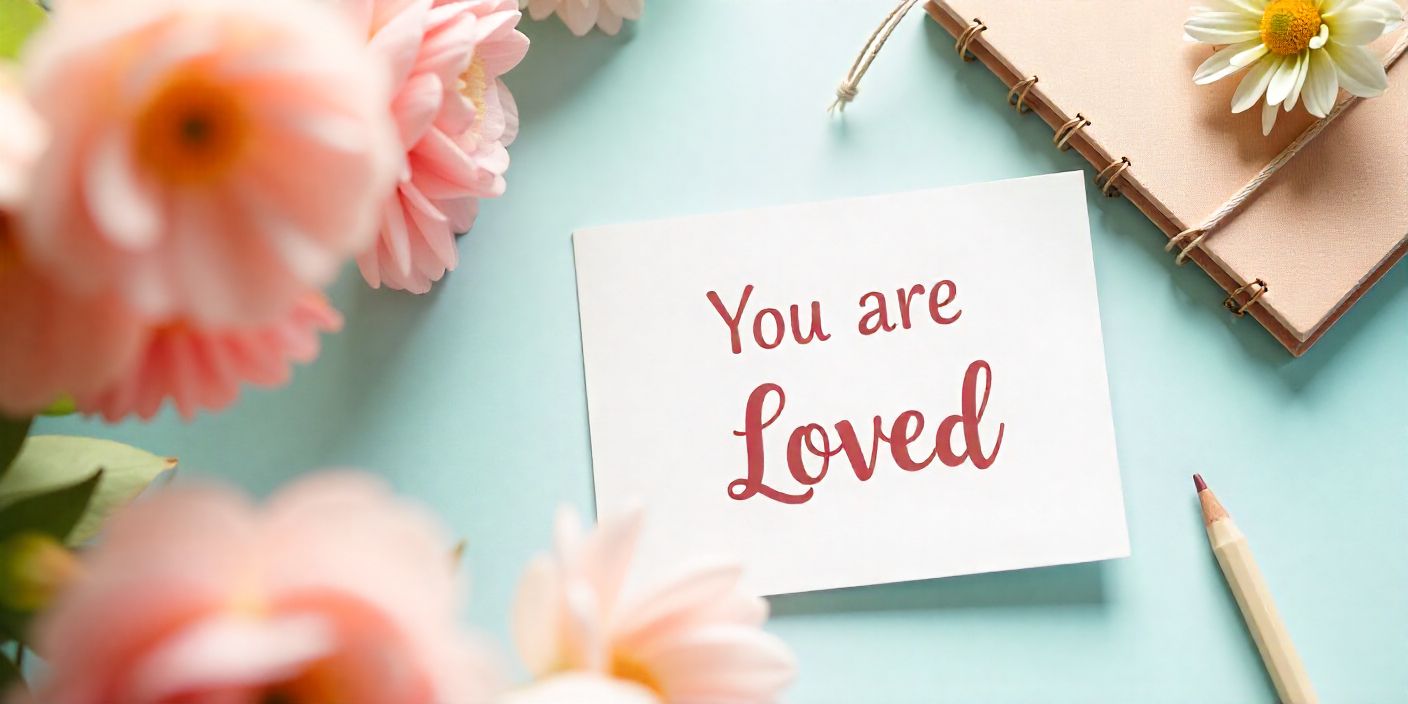 Encouragement card with flowers and notebook saying ‘You Are Loved.